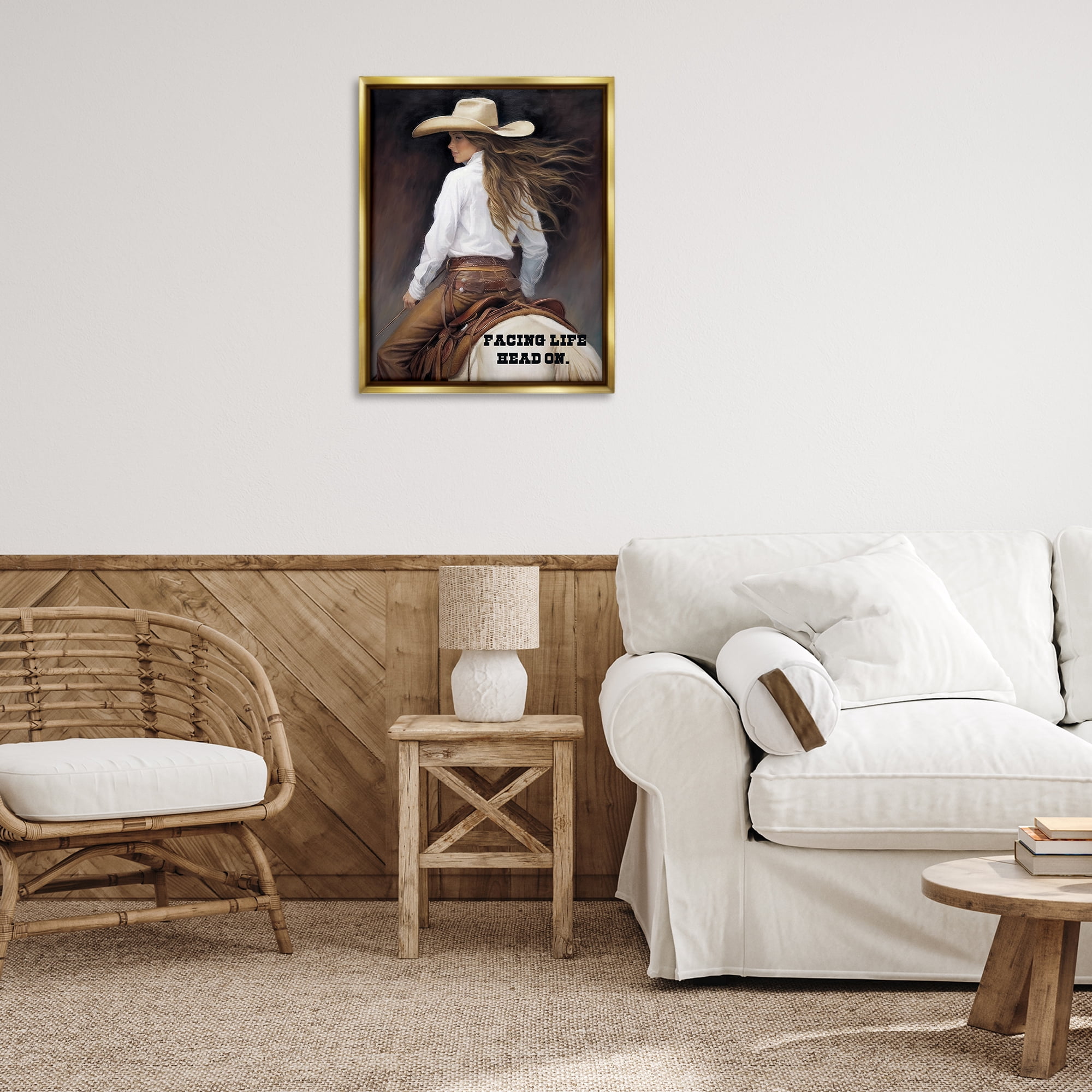 Stupell Industries Face Life Head On People Painting Gold Floater Framed Canvas Art Print Wall Art, 25 x 31