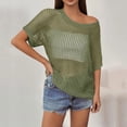 thumbnail image 4 of Crochet Coverups for Women Summer Cap Sleeve Hollow Out Casual Cruise Beach Vacation Tops Knit Pullover Sweater Dark Green L, 4 of 7
