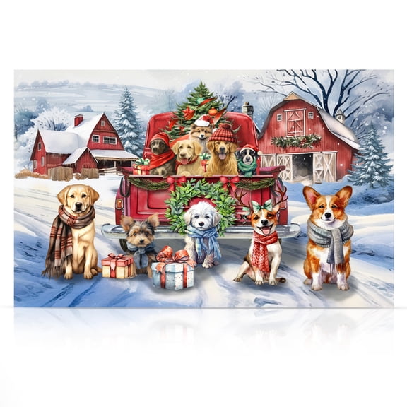 Briarwood Lane Christmas Canvas Art 24x16 Holiday Cheer Dogs For Christmas Large Canvas Art Large Lighted Canvas Wall Art LED Lights Christmas Themed Decor
