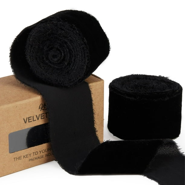 Cinta Keypan de terciopelo negro con flecos de 3,8 cm de ancho, hecha a mano