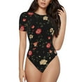 thumbnail image 2 of Uemuo Red White Flowers Pattern Women's One Piece Short Sleeve Swimsuit Rash Guard Surfing Modest Quick-drying Swimsuit Beach Essentials-Small, 2 of 9