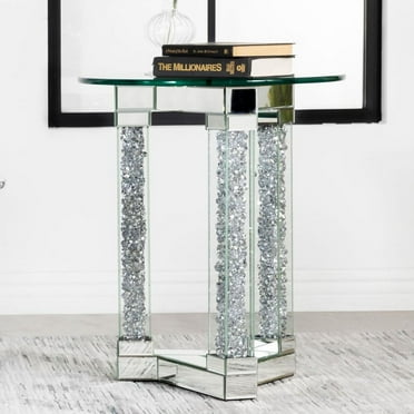 Coaster Octave Contemporary Glass Square Post Legs Round End Table Silver