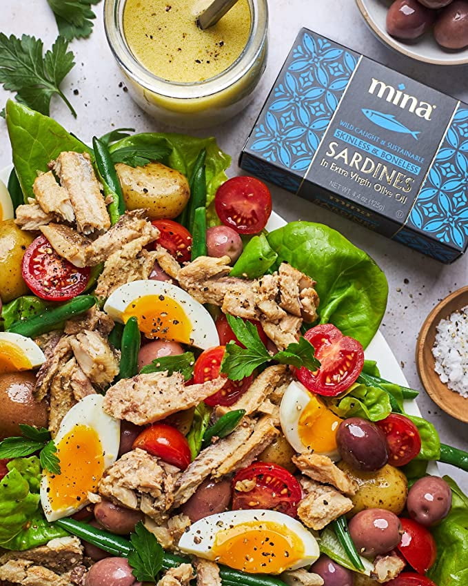 Mina Boneless Skinless Sardines in Olive Oil, 4.4 oz (12 Pack) Wild Caught, Keto, High Protein