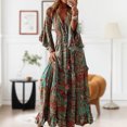 thumbnail image 4 of Vestido De Mujer Bohemio vestido largo botón dama Maxi vestido estampado manga acampanada traje de playa Cgtredaw Naranja S para Mujer, 4 of 5