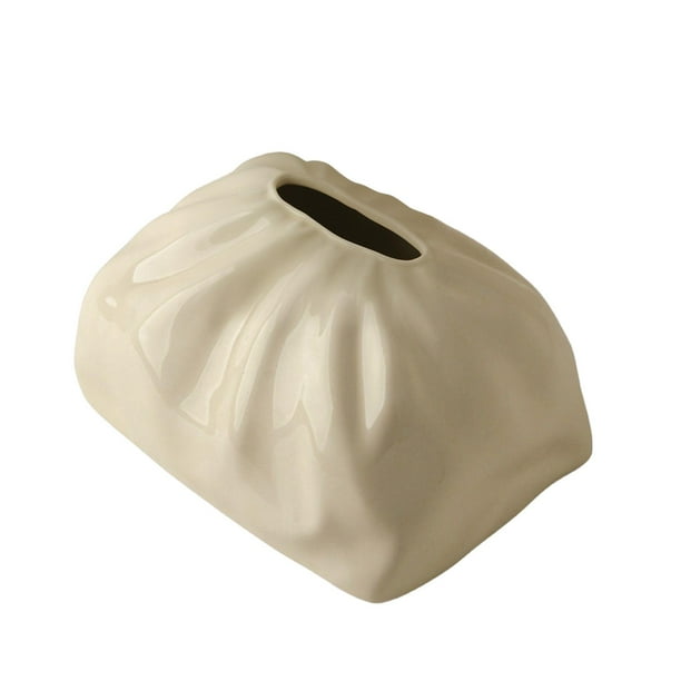 Organizador de caja de pañuelos faciales con tapa y boca ancha, adorno artesanal decorativo Beige