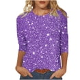 thumbnail image 2 of Frostluinai Women's Glitter Tops 3/4 Sleeve Sparkly Print Shirts Round Neck Casual Party Shirts Fashion Night Out Tees Gifts, 2 of 5
