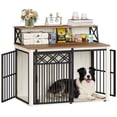thumbnail image 3 of 39.4" Large wooden dog crate, Indoor Dog Kennel with Barn Door for Medium/Large Dogs, 3 Doors dog Crate Furniture with Storage, White Brown, 3 of 11