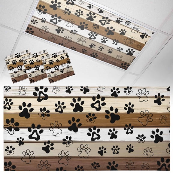 3 Pack Dog Paw Fluorescent Light Covers for Ceiling Lights Farmhouse Wood Grain Vintage Brown Board Magnetic Ceiling Light Covers Overhead Light Filters for Office Classroom Home