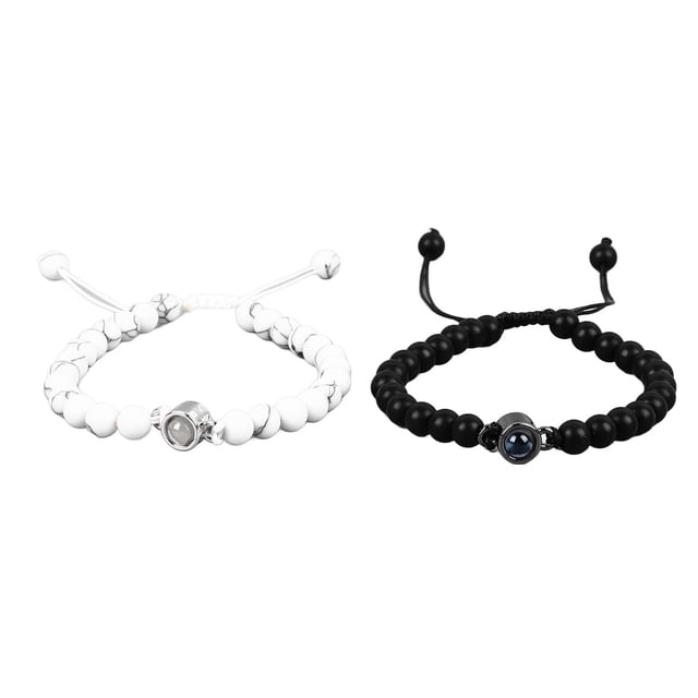 pulseras para parejas, pulsera de proyección de cuentas blancas y negras, pulsera de piedra turquesa para regalo de cumpleaños
