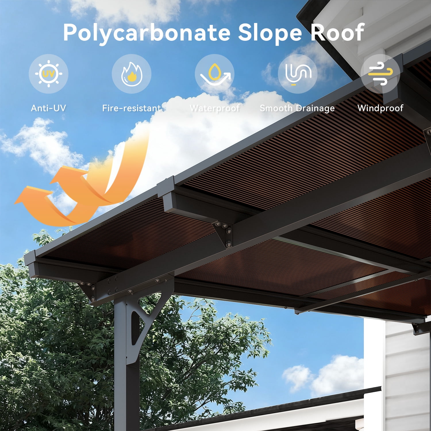 BREEZESTIVAL 20x10 Hard Top Gazebo Pergola- Wall Mounted Lean-to Aluminum Alloy Awning with Canopy Roof, All-Weather Outdoor Cover for Patio, Backyard, Deck