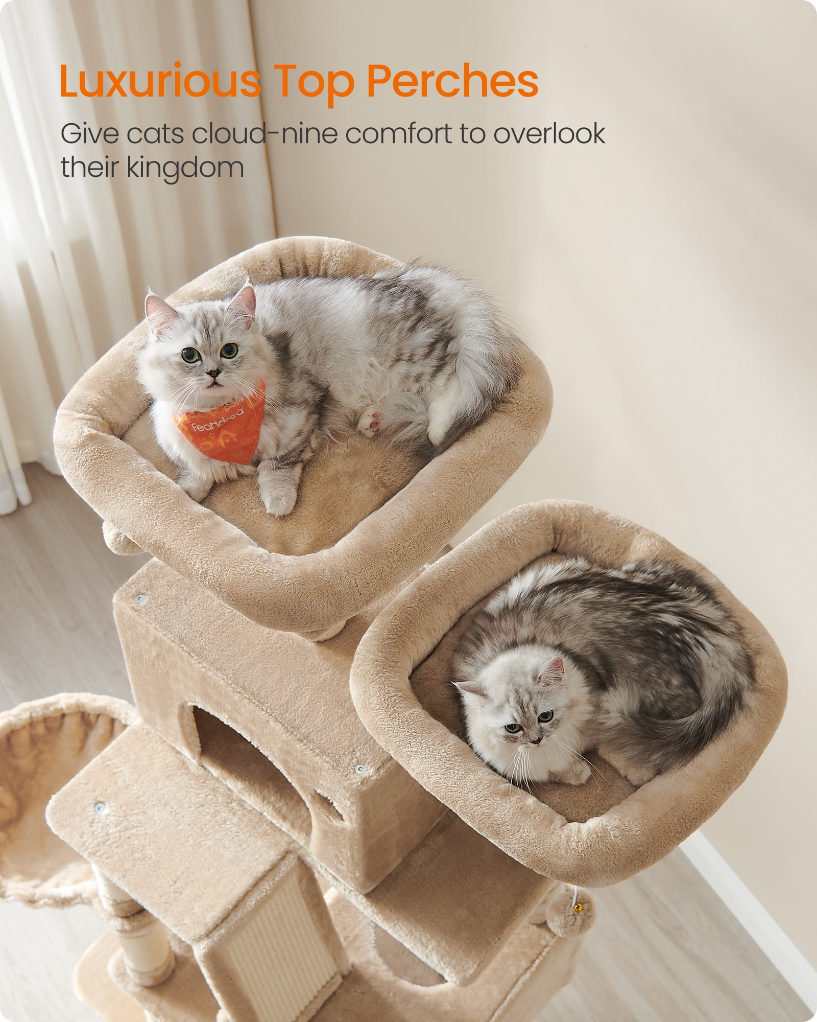 81.1"H Cat Tree Cat Tower for Indoor Cats, Plush Multi-Level Cat Condo with Scratching Posts, Perches, Caves, Hammock, Camel Brown