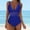 Blue, variant on QUNYINEY Standard Straps Womens One Piece Swimsuits V Neck Solid Monokini Bathing Suit Tummy Control Mesh Swimwear