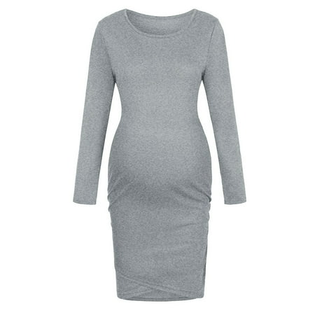

HGWXX7 Maternity Clothing Womens Maternity Pregnancy Casual Long Sleeve Solid Color Dress