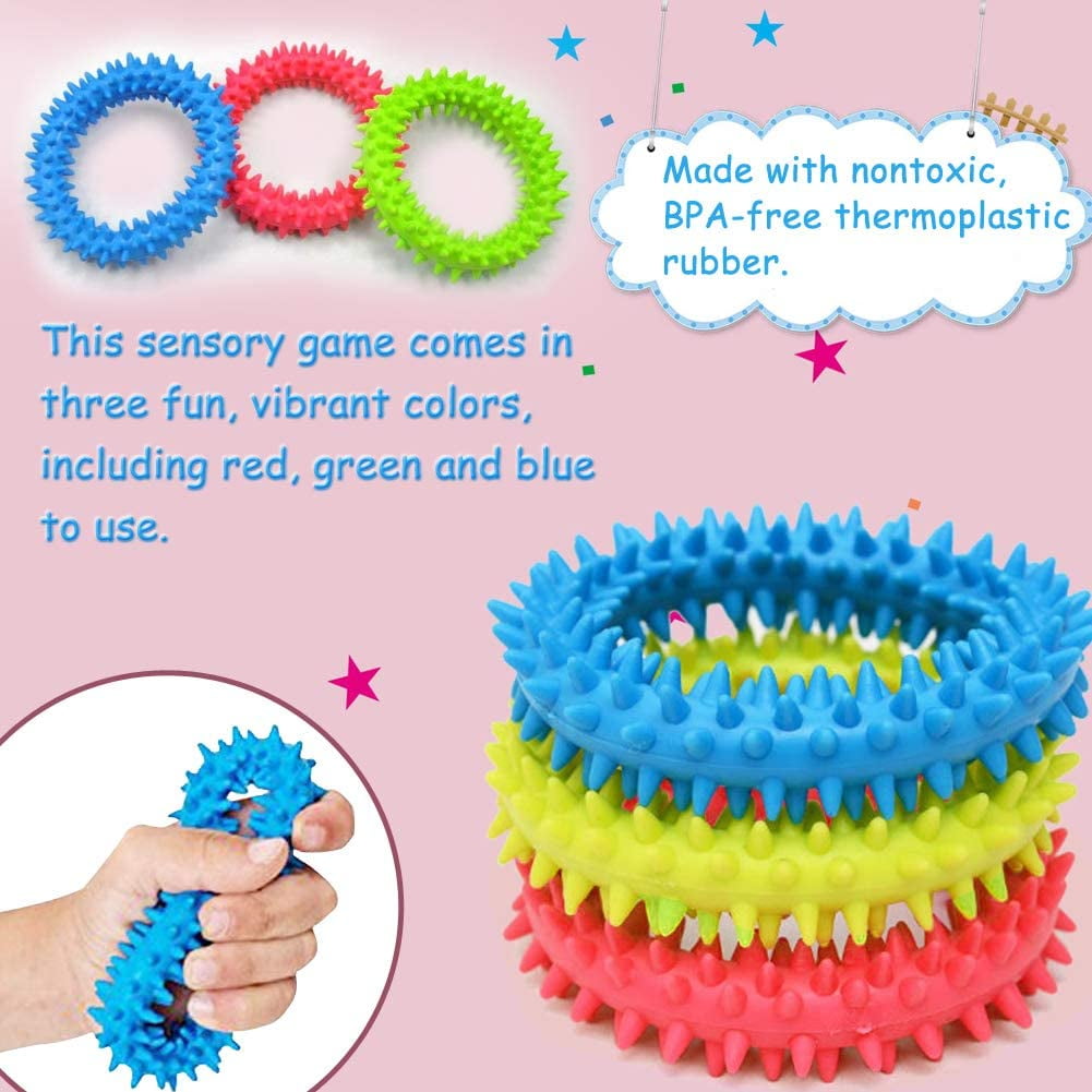 3 Pcs Colorful Spiky Ring Flexible  Sensory Fidget Toy Gadget Bracelet Rubber 