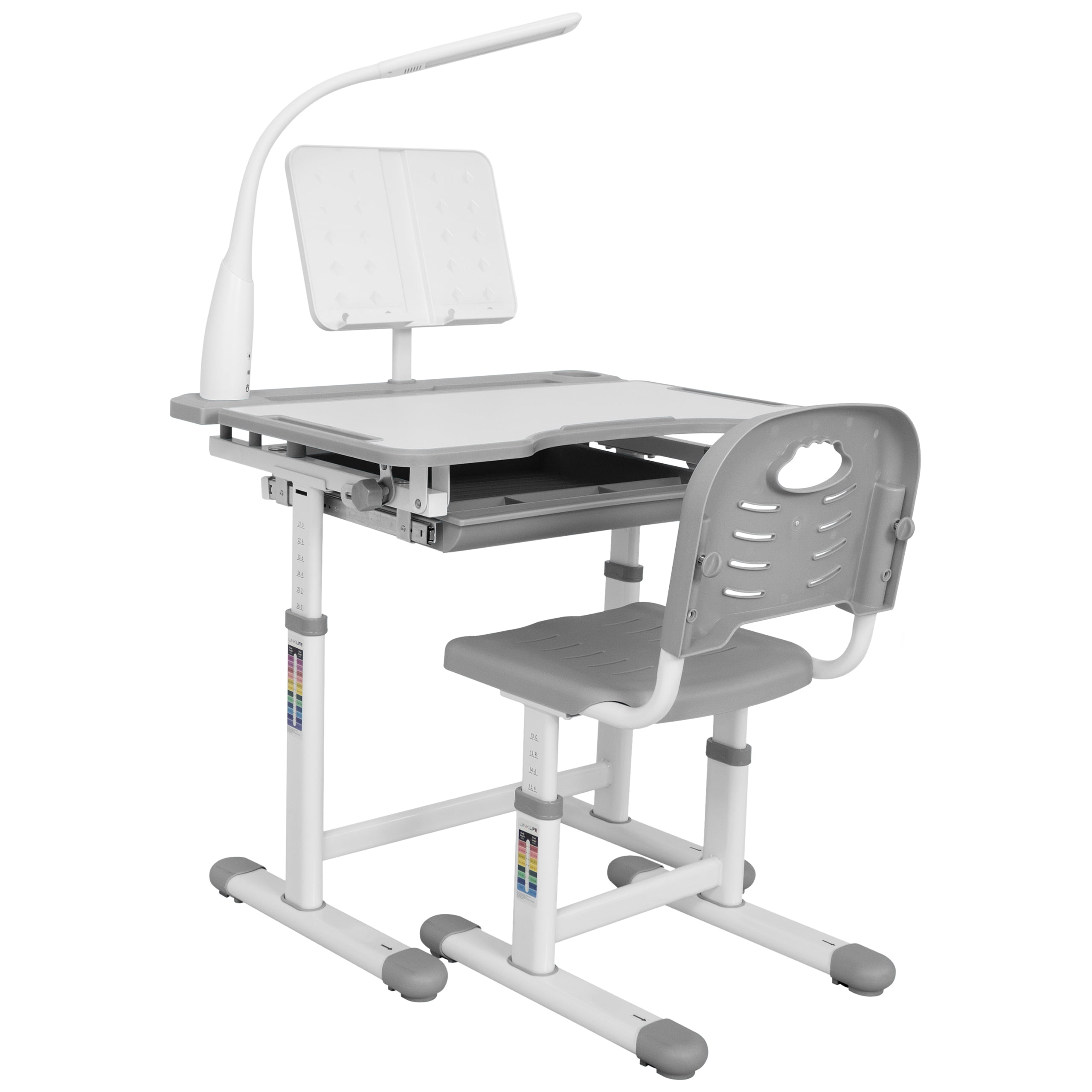 Details about   Kids Study Desk & Chair Set Adjustable Height Writing Table with Bookstand Grey 