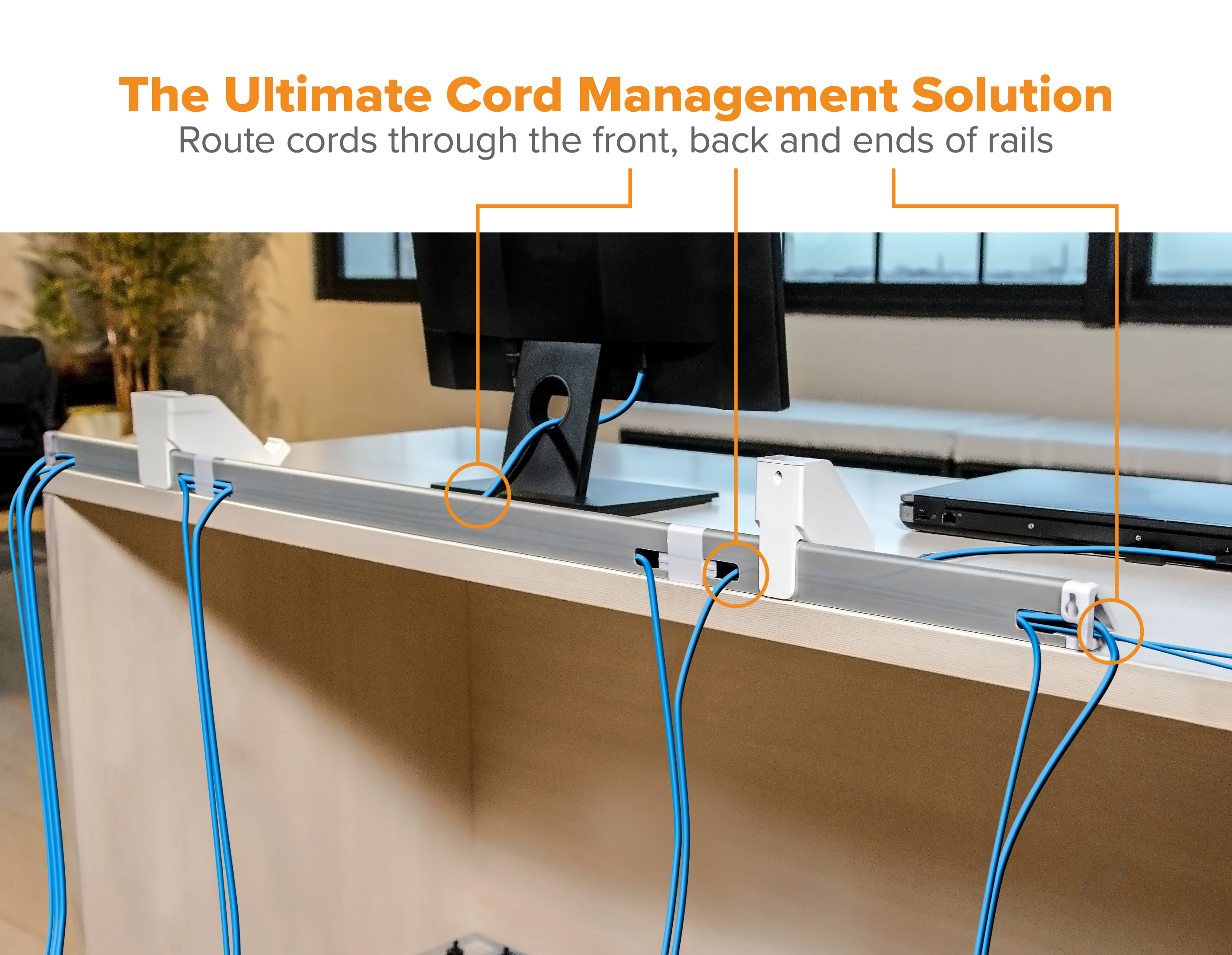 Bostitch Konnect™ 21.5" Cable Management Rail for Routing + Hiding Cords, Sticks to Desk