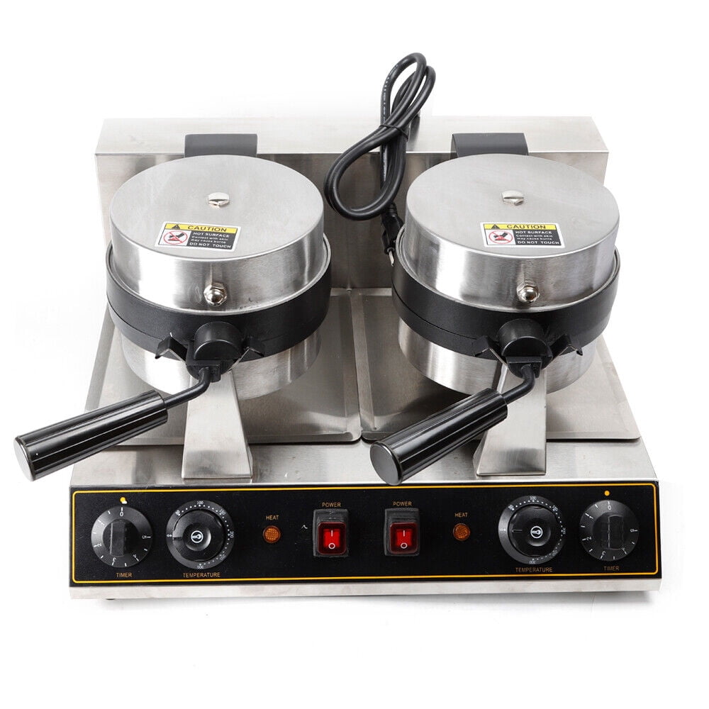 DENEST Dual Rotating Belgian Waffle Maker Commercial Non-Stick 7" Round Breakfast 1500W