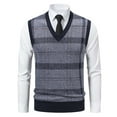 thumbnail image 5 of Rohuuque Men's Sleeveless Sweater Vest Winter Thermal Fleece Lined Striped Pattern Stretch Knit Vest V Neck Pullover Gray B, 5 of 8