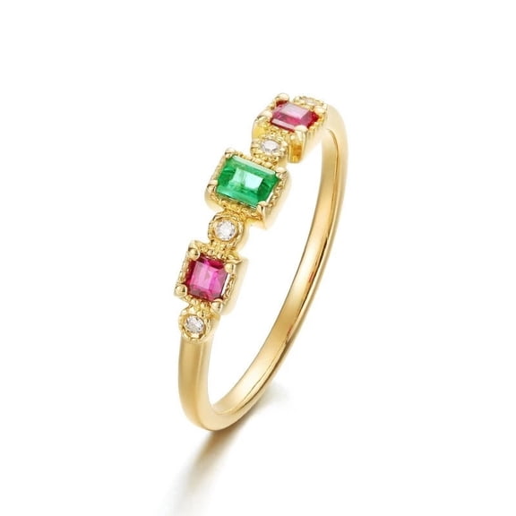 Rings For Women Delicate Vintage 3 Red Green Stone Crystal Light Gold Color Gifts Fashion Jewelry