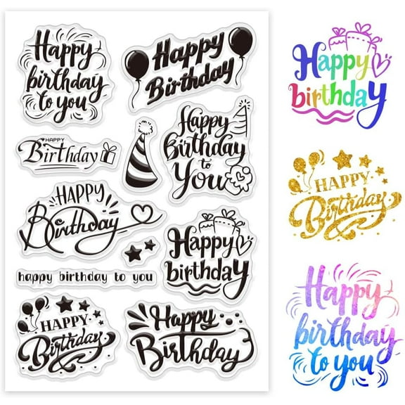 Happy Birthday Decorative Clear Stamps for DIY Cards Making Birthday Text Silicone Stamp Seals Transparent Stamps for DIY DIY Scrapbooking Photo Album Journal Home Decoration