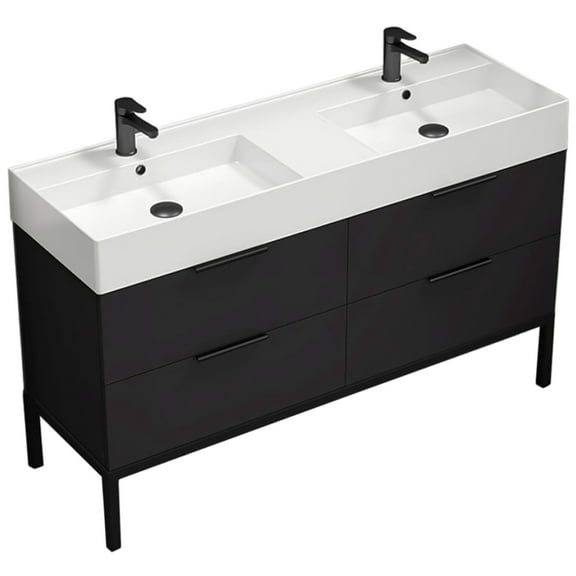 Nameeks Derin-5618-2 Derin 54" Free Standing Double Basin Vanity Set - Black