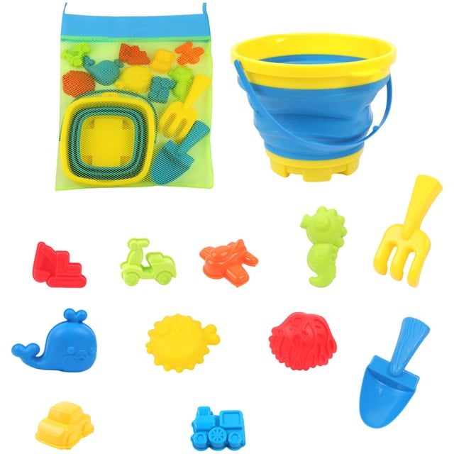 YWIYIUD 13/18PCS Reusable Beach Toy Set with Sand Bucket Shovel and Cute Model for Beach Backyard Park Pool and Outdoor Activities Practical Beach Interactive Toys for Parent and Teens