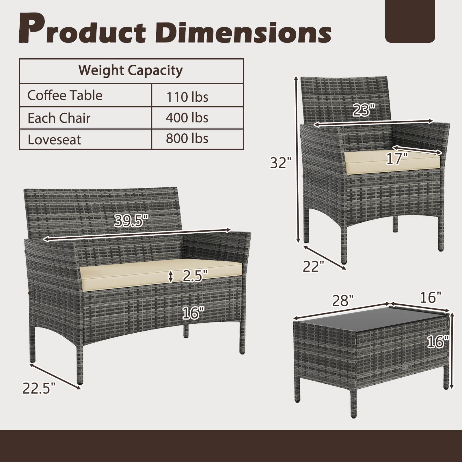 Costway 8 PCS Patio Furniture Set with Washable Cushions and Tempered Glass Coffee Table