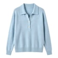 thumbnail image 5 of Vynhevius Women's Collared Henley Sweater Solid Button Neck Long Sleeve Loose Knit Fall Casual Pullover Knit Tops, 5 of 5