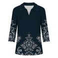thumbnail image 6 of OGLCCG Womens Tops 3/4 Length Sleeve Collared V Neck Floral Printed Work Shirts Blouses Loose Fit Casual Dressy Tunic Tops 2025, 6 of 6