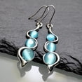 thumbnail image 3 of Grandest Birch Women Faux Opal Curve Shape Pendant Dangle Hook Earrings Jewelry Gift Metal, Faux Opal Blue, 3 of 6