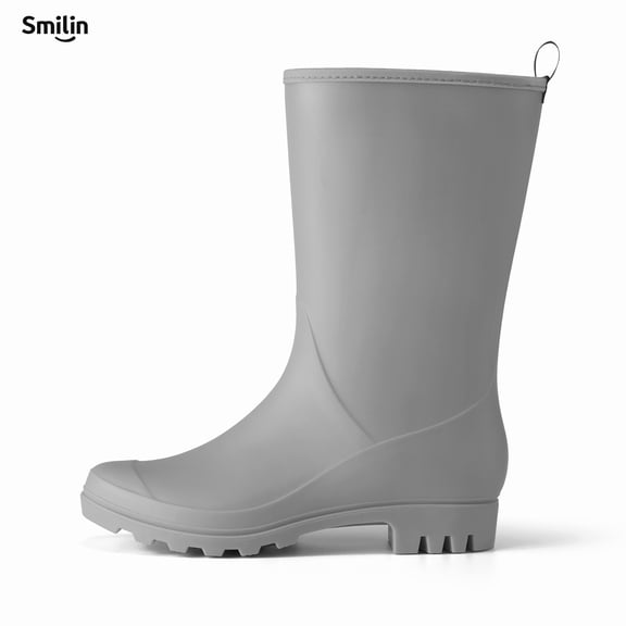 SMILIN Rubber Wide Calf Rain Boots for Women, Grey, Size 9