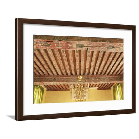 Painted Wooden Beams On Ceiling Of Room In Chateau Raray 18th Century Ile De France France Framed Print Wall Art