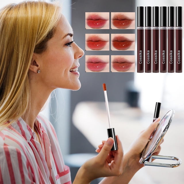 Fiudx Ofertas Relámpago Cossika Pequeño Espejo Negro Espejo Con Luz De Agua Esmalte De Labios Duradero Que No Se Decolora Taza Antiadherente Lápiz Labial Estilo Estudiantil Brillo De Labios Brillo De