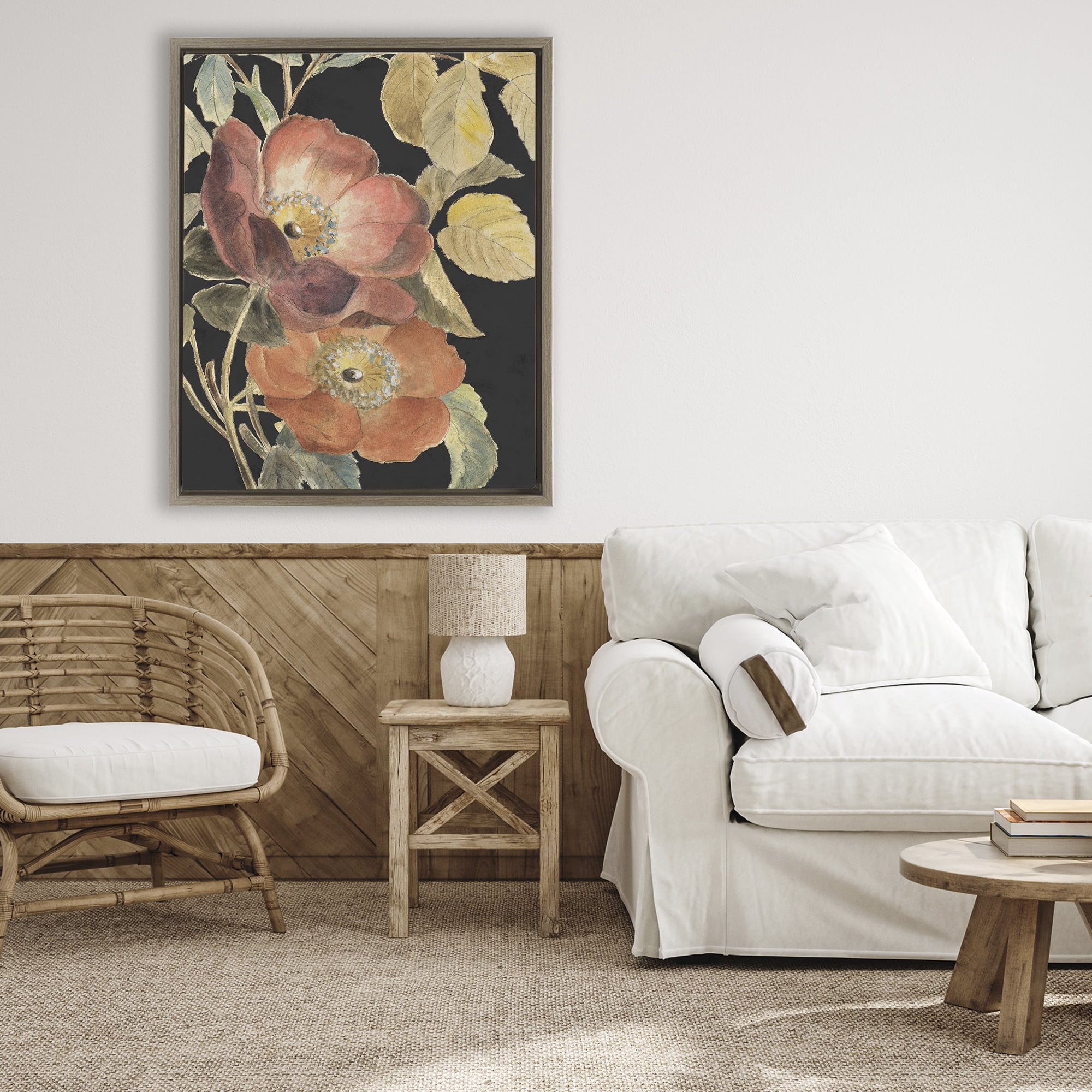 Stupell Industries Red Flower over Black Brown Framed Floater Canvas Wall Art, design by Lanie Loreth