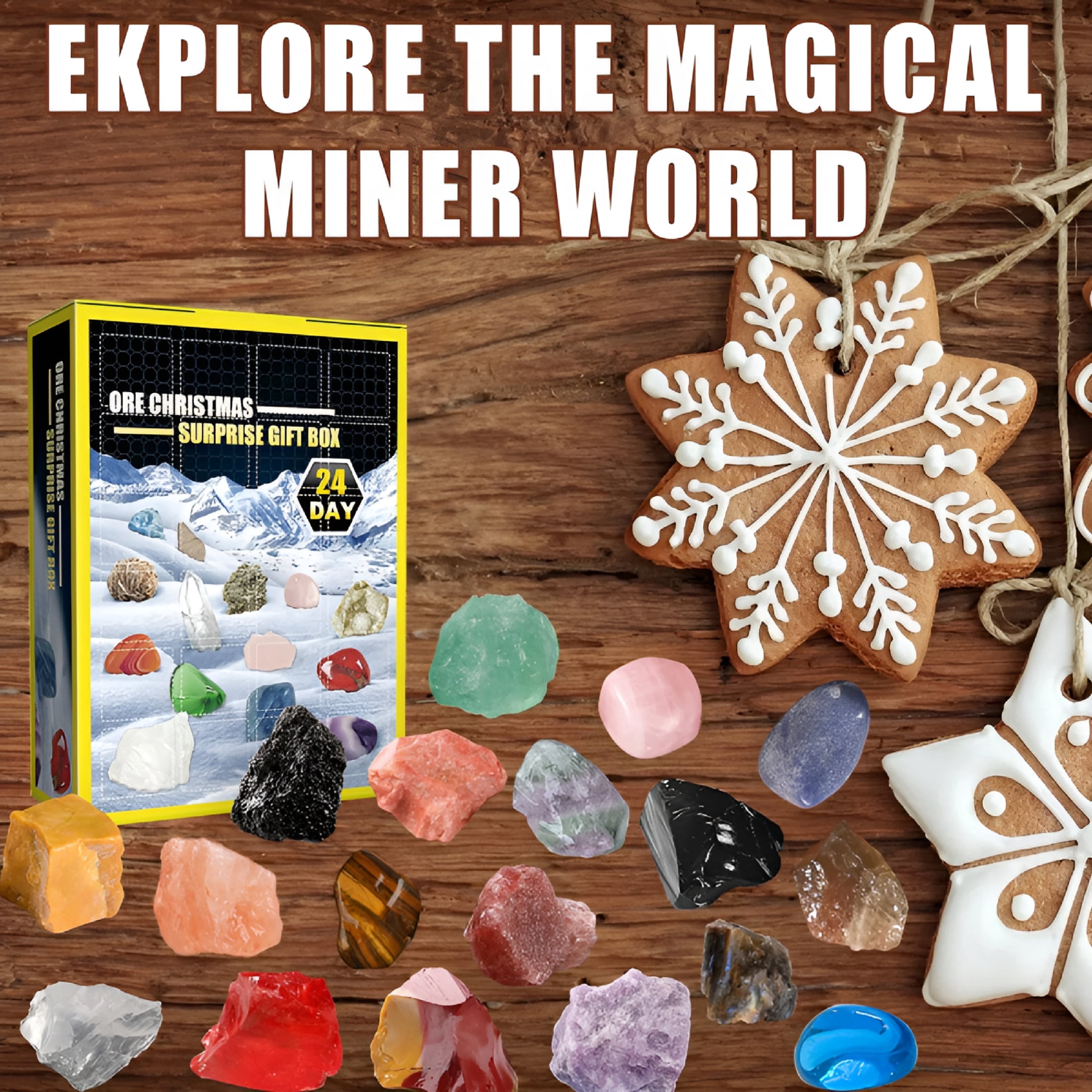 BESTSKY 2026 New Crystal Christmas Advent Calendars for Kids,24 Natural Gemstones Healing Stones Advent Calendar，Christmas Countdown Gift for Bedroom,Playroom,Study,Living Room