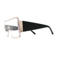 thumbnail image 3 of Luxury Large Shield Rectangle Exposed Lens Rimless Sunglasses Gold Black Clear, 3 of 4