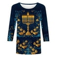 thumbnail image 5 of T-Shirt Décontracté à Imprimé Hanoucca pour Femmes à Manches Trois-Quarts et Col Ras du Cou, 5 of 5