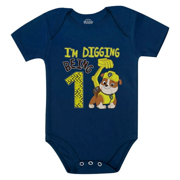Paw Patrol's Rubble-Themed 1st Birthday Baby Bodysuit - Baby Boy Outfit for First Birthday Celebrations - Official Nickelodeon Apparel - Gift for New Parents - Baby Shower Present - NB (0-3M) Navy