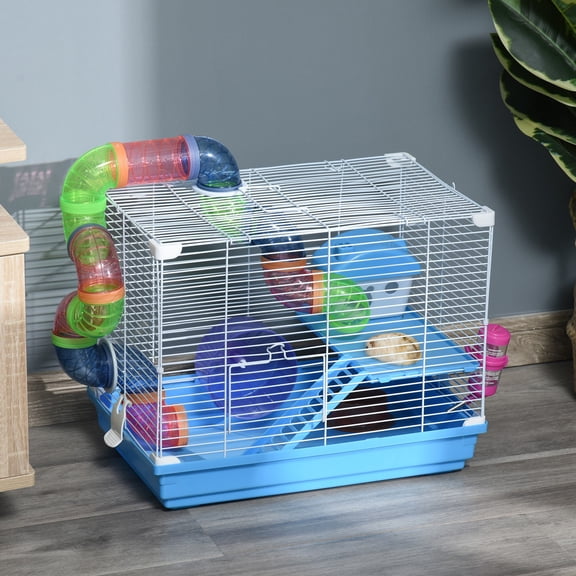 Pet Playpen 18" 2-Tier Hamster Cage with Wheel and Water Bottle, Blue,Guinea Pig Cage
