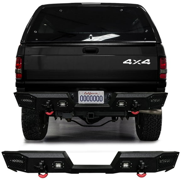 Vijay Compatible with 1994-1995-1996-1997-1998-1999-2000-2001-2002 Dodge RAM 1500/2500/3500 Rear Bumper Textured Steel with Lights and D-rings