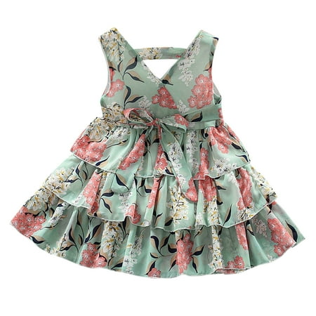 

Dresses for Girls Sleeveless Fashion Dress Floral Print Green 100