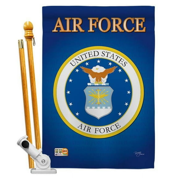 Breeze Decor BD-MI-HS-108054-IP-BO-D-IM10-AF 28 x 40 in. Air Force Americana Military Impressions Decorative Vertical Double Sided House Flag Set with Pole Bracket Hardware