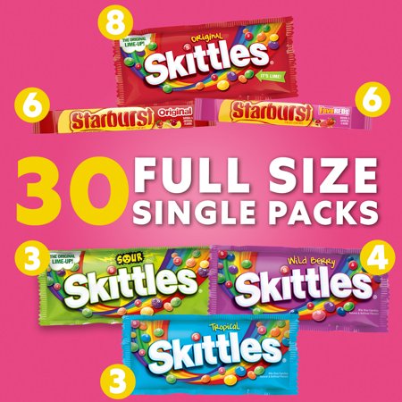 MIXED UP SKITTLES & STARBURST VARIETY PACK FULL SIZE CHEWY CANDY ASSORTMENT – 30 BARS