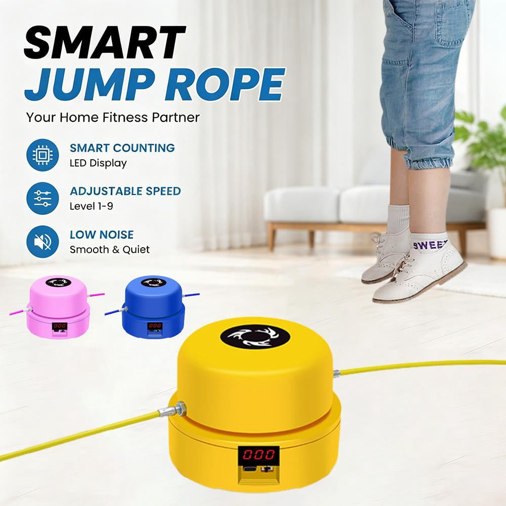Jump Rope Machine with Remote, Smart Jump Rope Machine, Automatic Floor Jump Rope, Jump Entertaining Interaction Rope Skipping Machine for Family & Home - Pink