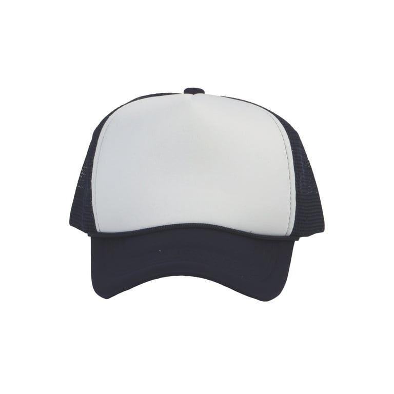 Unbranded Sponge Foam Trucker Hat, Blank Mesh Cap, White/Navy