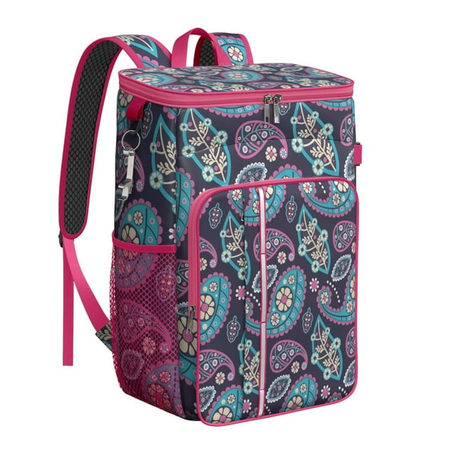 Colorful Paisley Ethnic Floral Insulated Cooler Backpack, Vintage Boho Retro Abstract Decorative Mandala Pattern Leakproof Waterproof Lunch Bag for Picnic