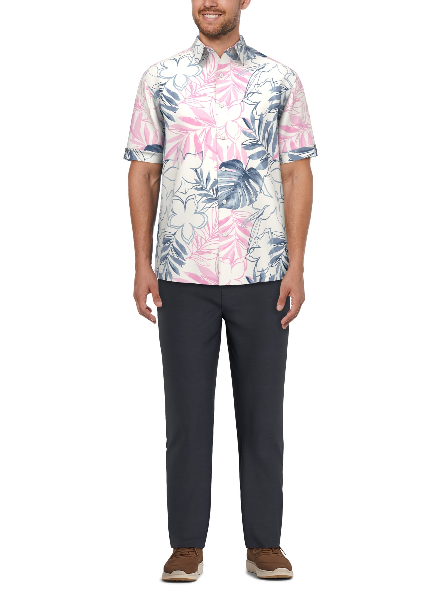 Cafe Luna Men's and Big Men's Tropical Flower Print Short Sleeve Shirt, Sizes S-5XL