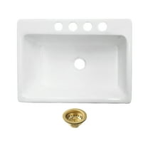 Kingston Brass KGCKUS3622117 Towne 36-Inch Cast Iron Single Bowl Undermount Kitchen Sink (4-Hole) with Strainer in White/Brushed Brass