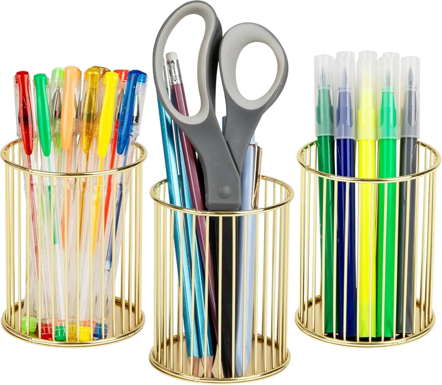 ABPETE Pencil Cup,Pen Holder, Wire Metal Pencil Holder, Decorative Desk Storage Organizer Container for Stationery and Desk Accessories (Gold 1,1-PACK)
