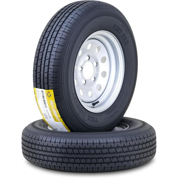 Free Country Trailer Tire Wheel Assembly ST185/80R13 8-Ply D 98N 5 Lug on 4.5" PCD Silver Mod Rim ,SET 2